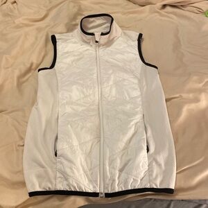 Athleta Vest Women S White/Black Full Zip Pockets Upside Quilted Puffer